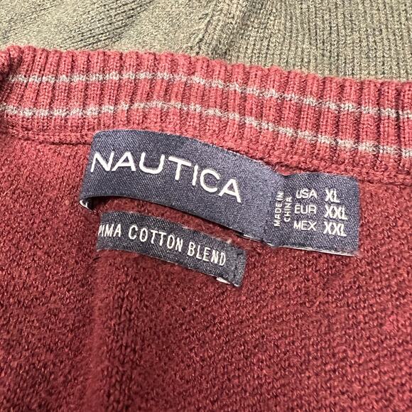 Lot of 2 Nautica Sweaters Mens XXL Red Green Cotton Vneck Pullover Classic - Picture 3 of 7